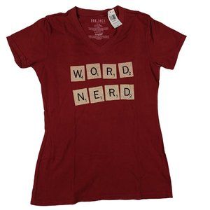 WORD NERD T-Shirt Red Women's V-Neck NEW Scrabble